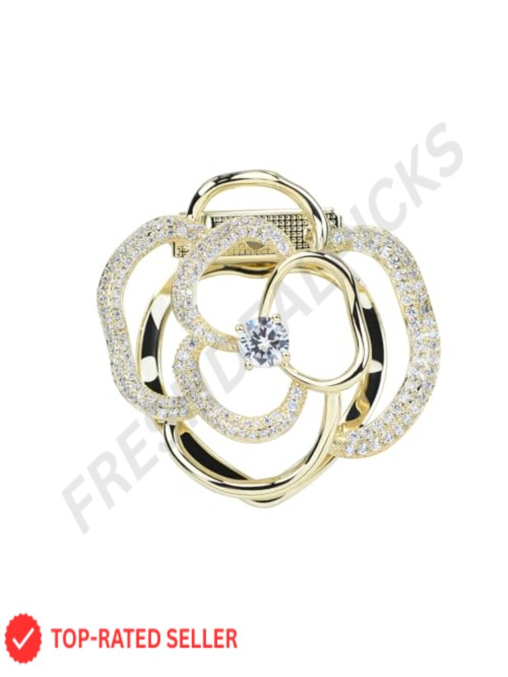18K Gold Plated Crystal Pearl Bow Flower Scarf Ring Brooch Pin Jewelry